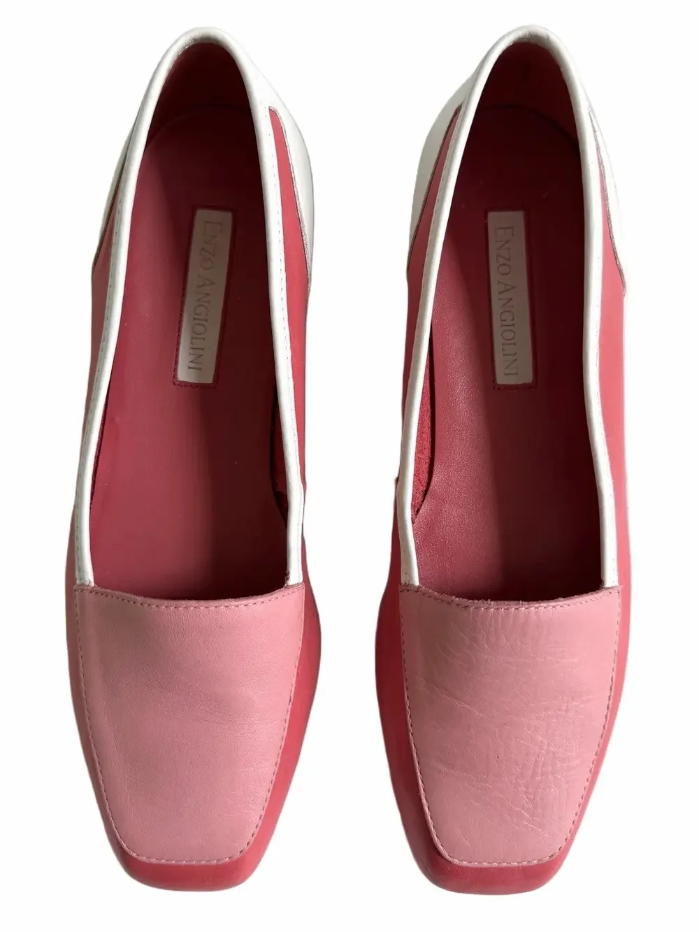 Vintage Enzo Angiolini Liberty Two Toned Pink White Leather Loafers Flats